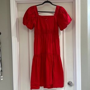 Cute Shirred Waist Red Dress